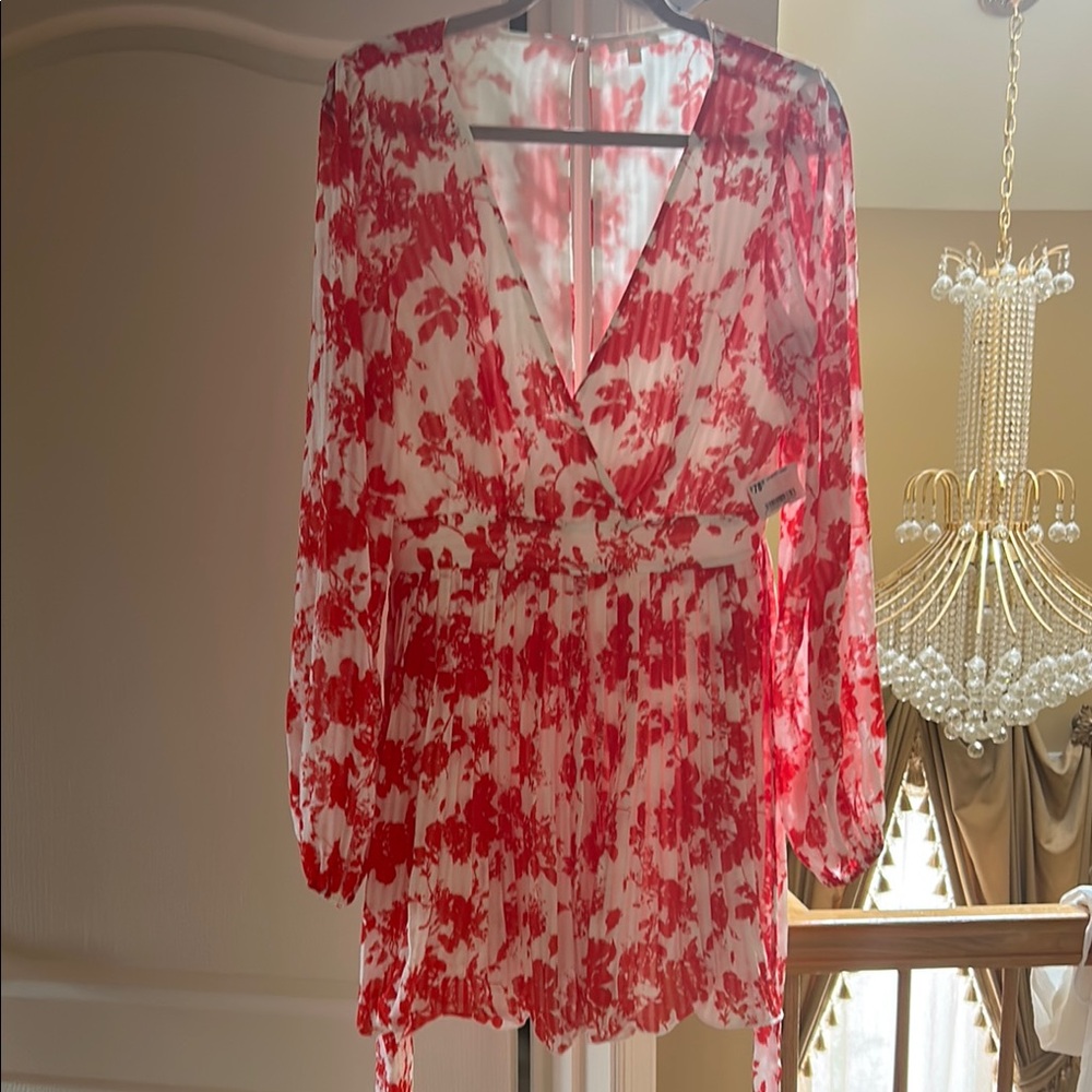 Red and White Floral Romper
